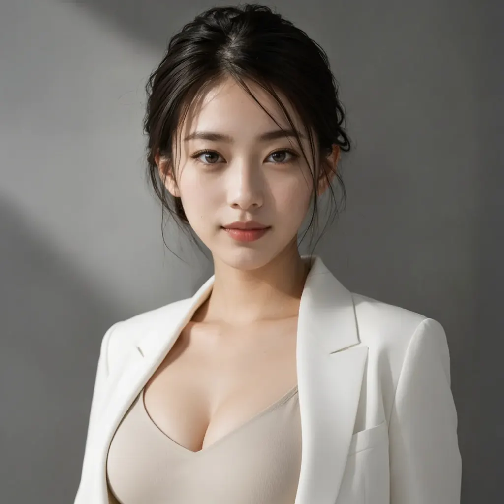 日本人ファッションモデルの巨乳化AI編集作例