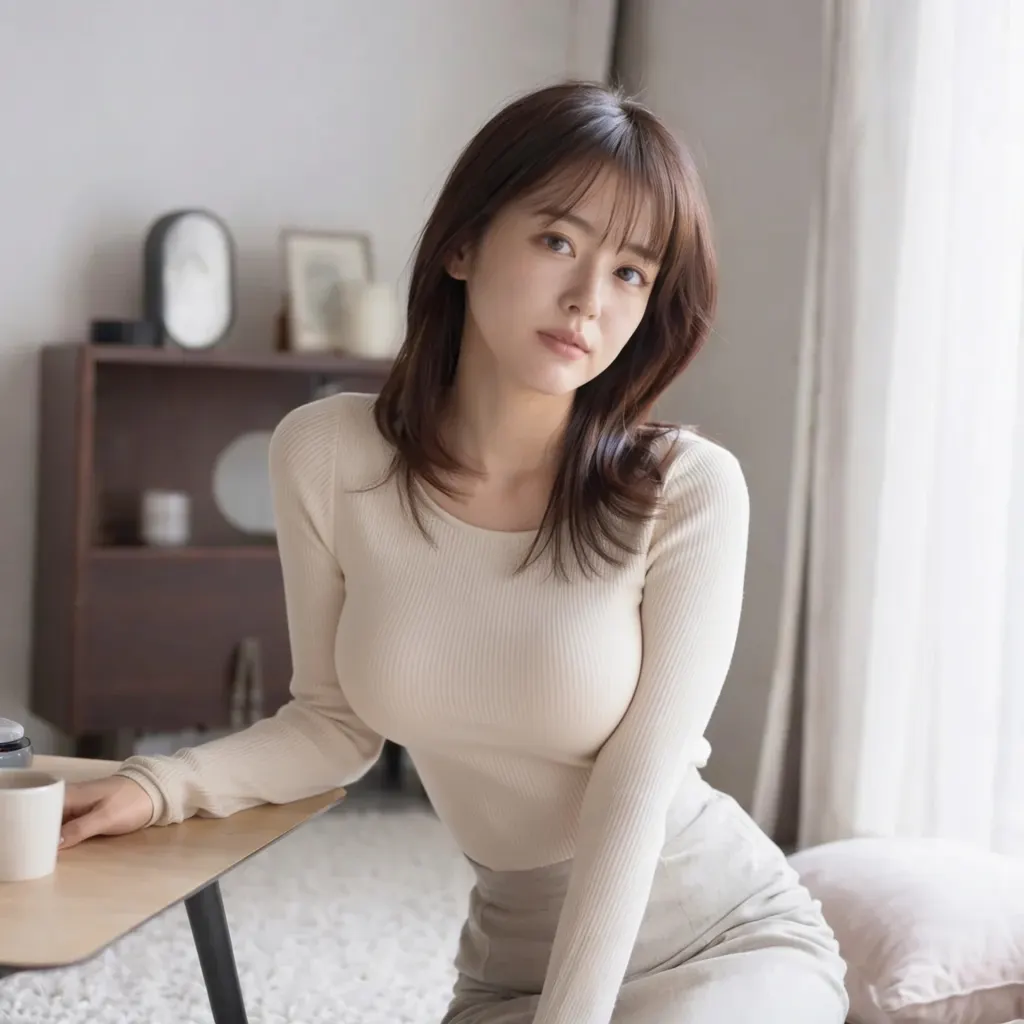 日本人女性・ニット着用の自然な巨乳化作例
