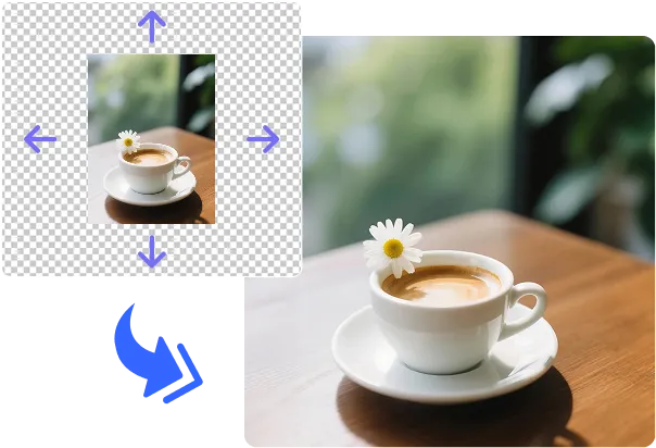 カメラに入りきらなかった部分も自然に生成拡張