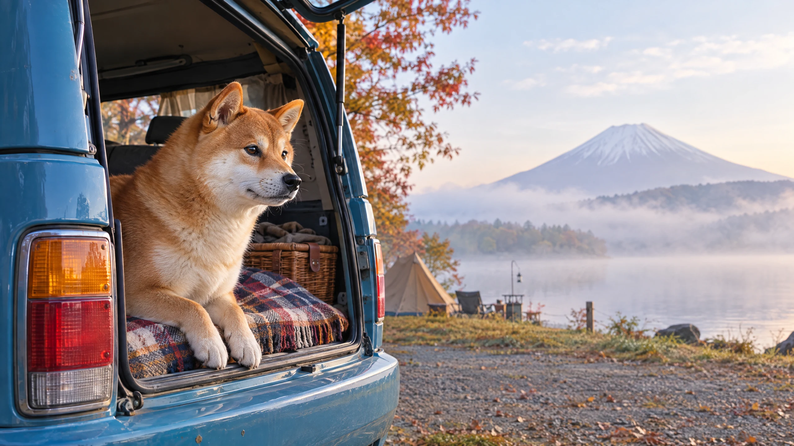 柴犬の小旅行をポストカードに